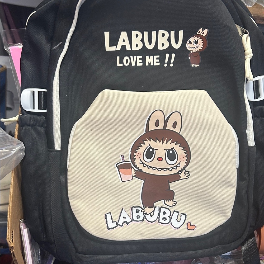 Black and Cream Men's Backpack - Cute Character Design